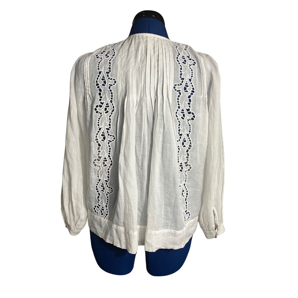 Nili Lotan White Embroidered Ramie Blouse | Made in India | Size XS - Picture 4 of 8